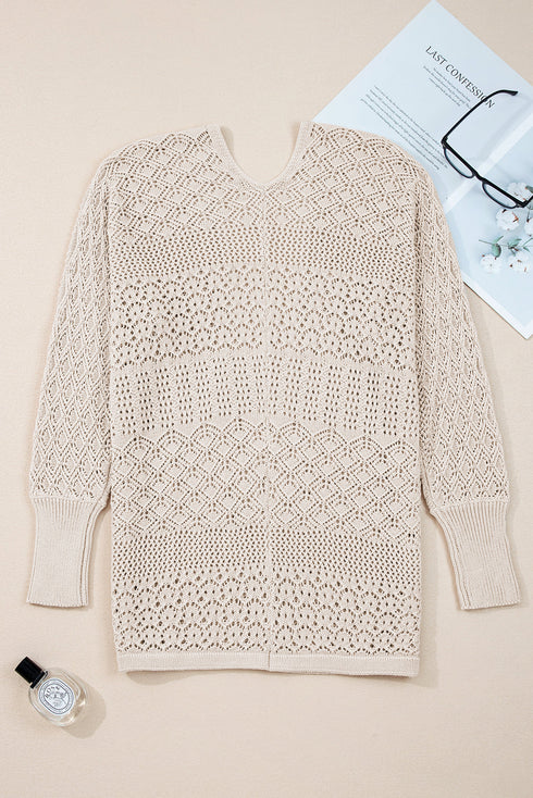 Mix Pattern Hollowed Knit Open Front Cardigan
